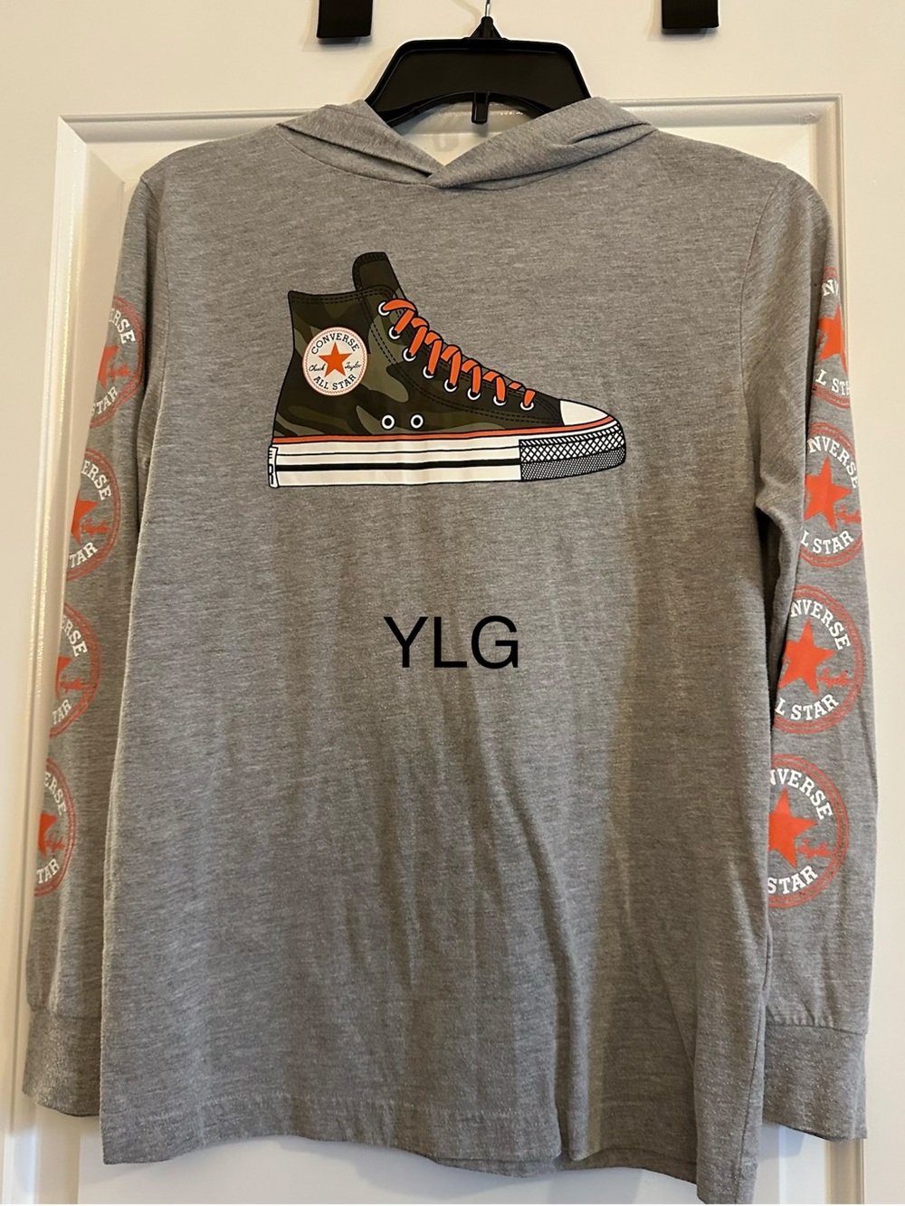 Converse Gray Hoodie with Camo Sneaker and Orange Accents - Youth Large
